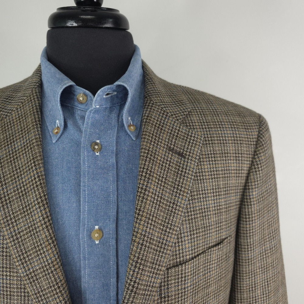 John W Nordstrom Blazer Mens 40R Brown Wool Houndstooth Tweed Sport Coat Jacket - Picture 2 of 15